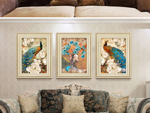 復(fù)古手繪孔雀抽象北歐裝飾無(wú)框畫(huà)圖片下載